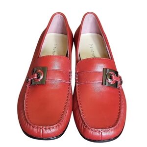 Relativity Red Leather Flats with Moccasin Stitching Decorative Hardware
